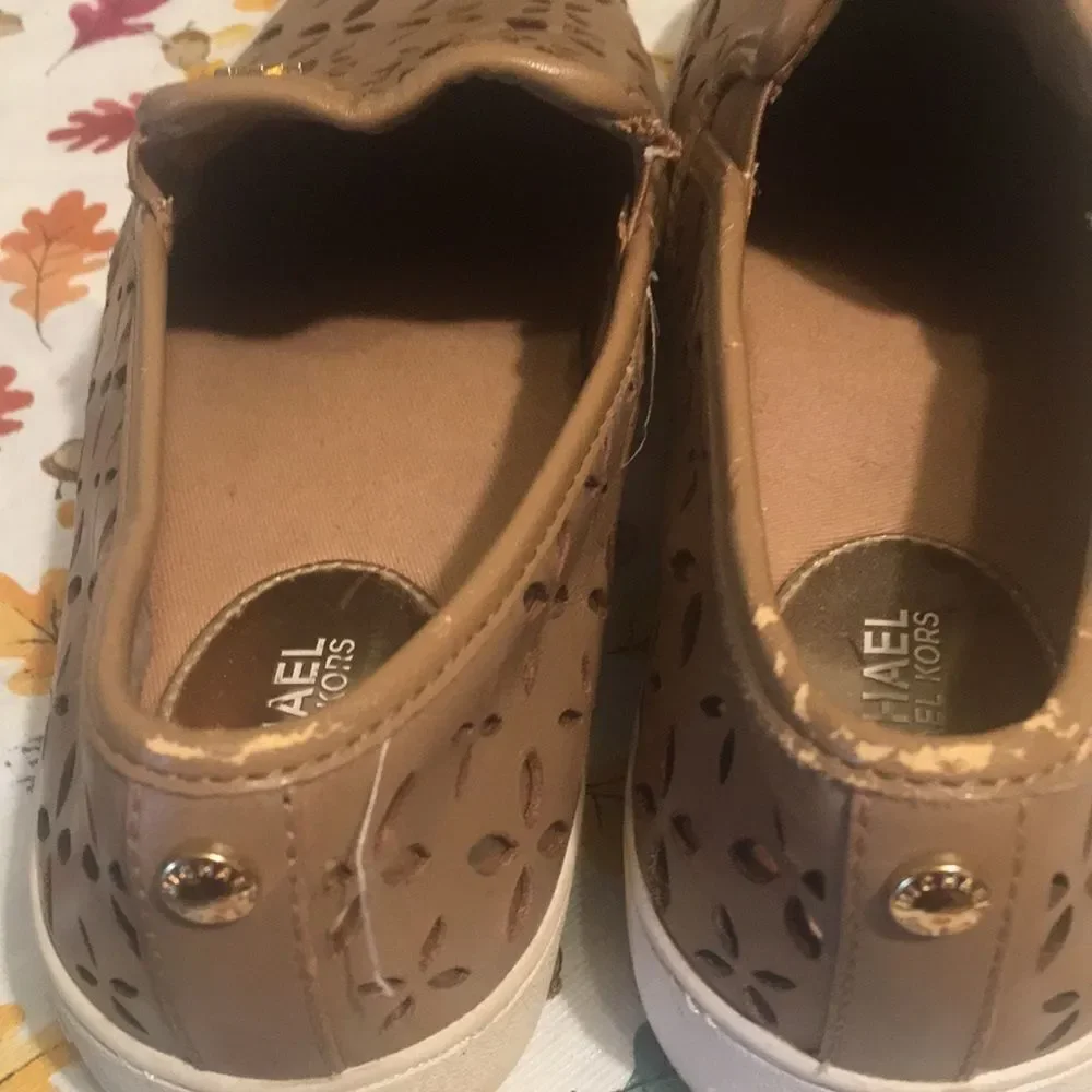 Michael Kors Tan and Gold Sneakers with Intricate Design